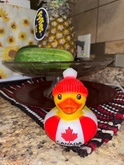 Hand-Painted Canadian Maple Leaf 3D Printed Rubber Duck - Unique Souvenir & Decor