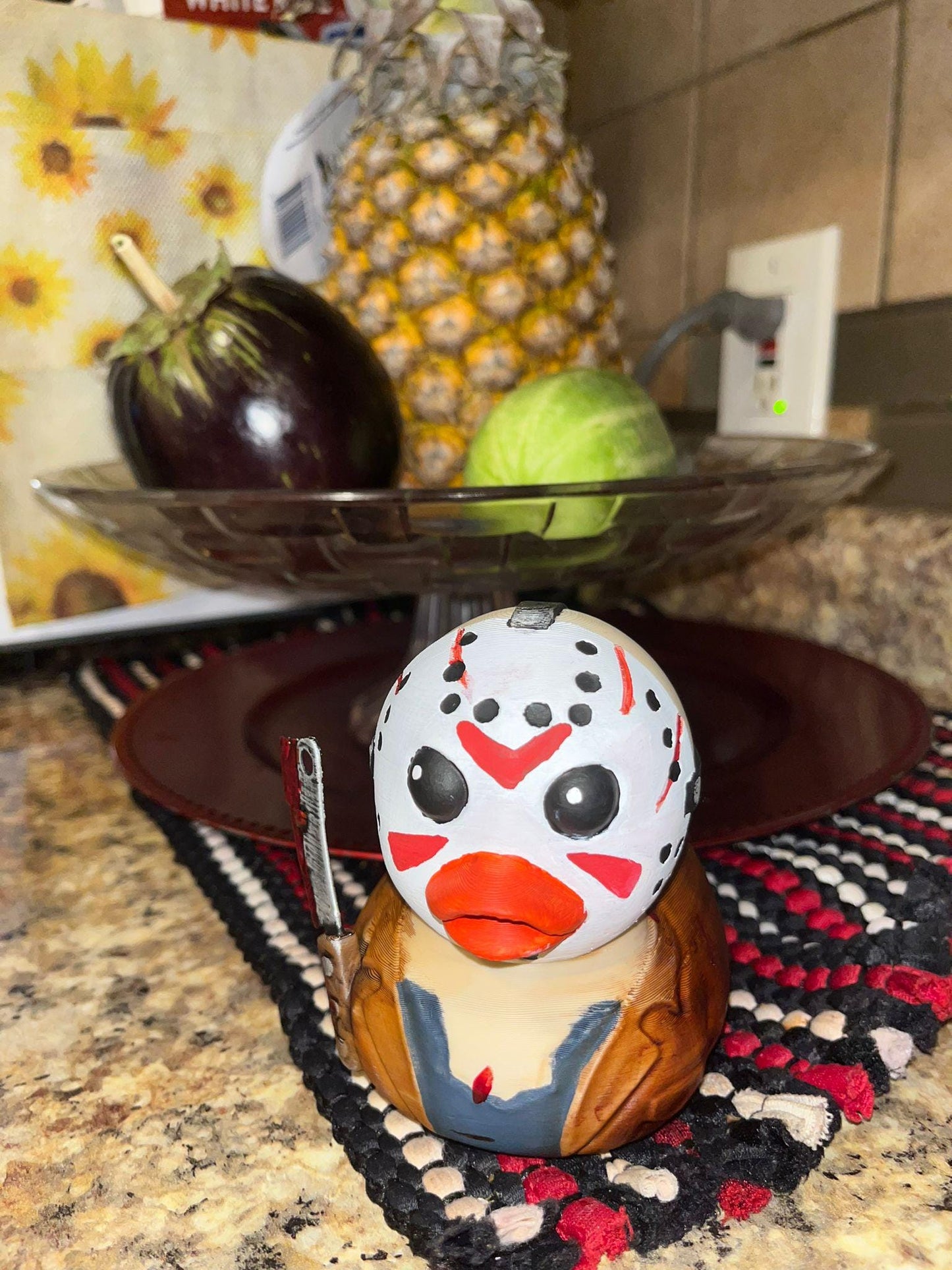 Spooky Horror-Themed Hockey Mask 3D printed Duck - PLA Collectible Creepy Gift Decor