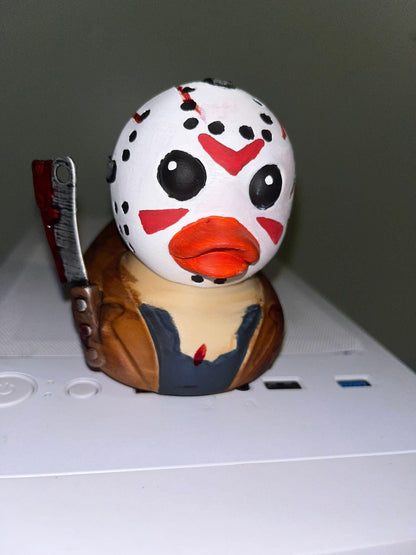 Spooky Horror-Themed Hockey Mask 3D printed Duck - PLA Collectible Creepy Gift Decor