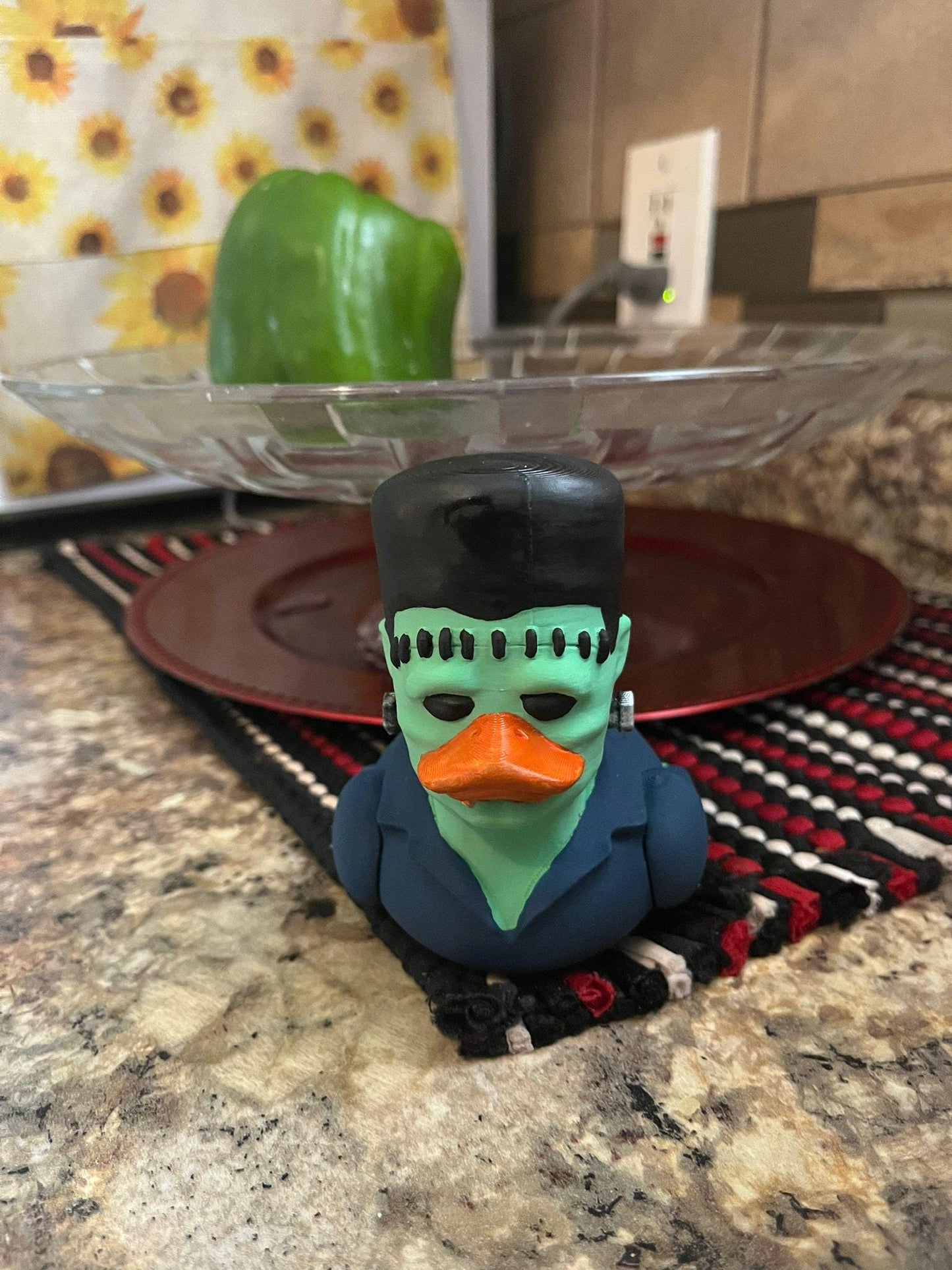 Hand-Painted Frankenstein 3D Printed Rubber Duck - Adorable Halloween Collectible and Jeep Decor