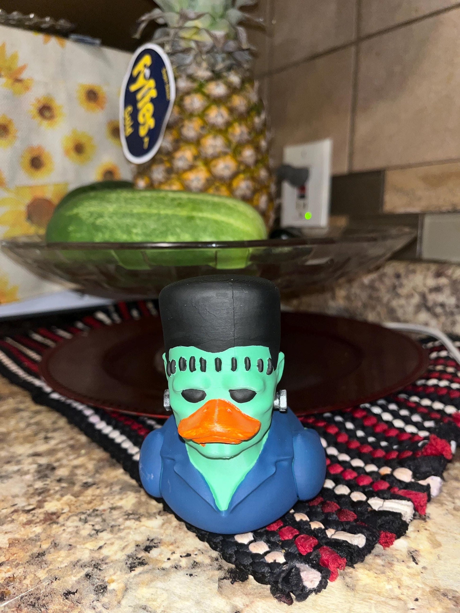 Hand-Painted Frankenstein 3D Printed Rubber Duck - Adorable Halloween Collectible and Jeep Decor