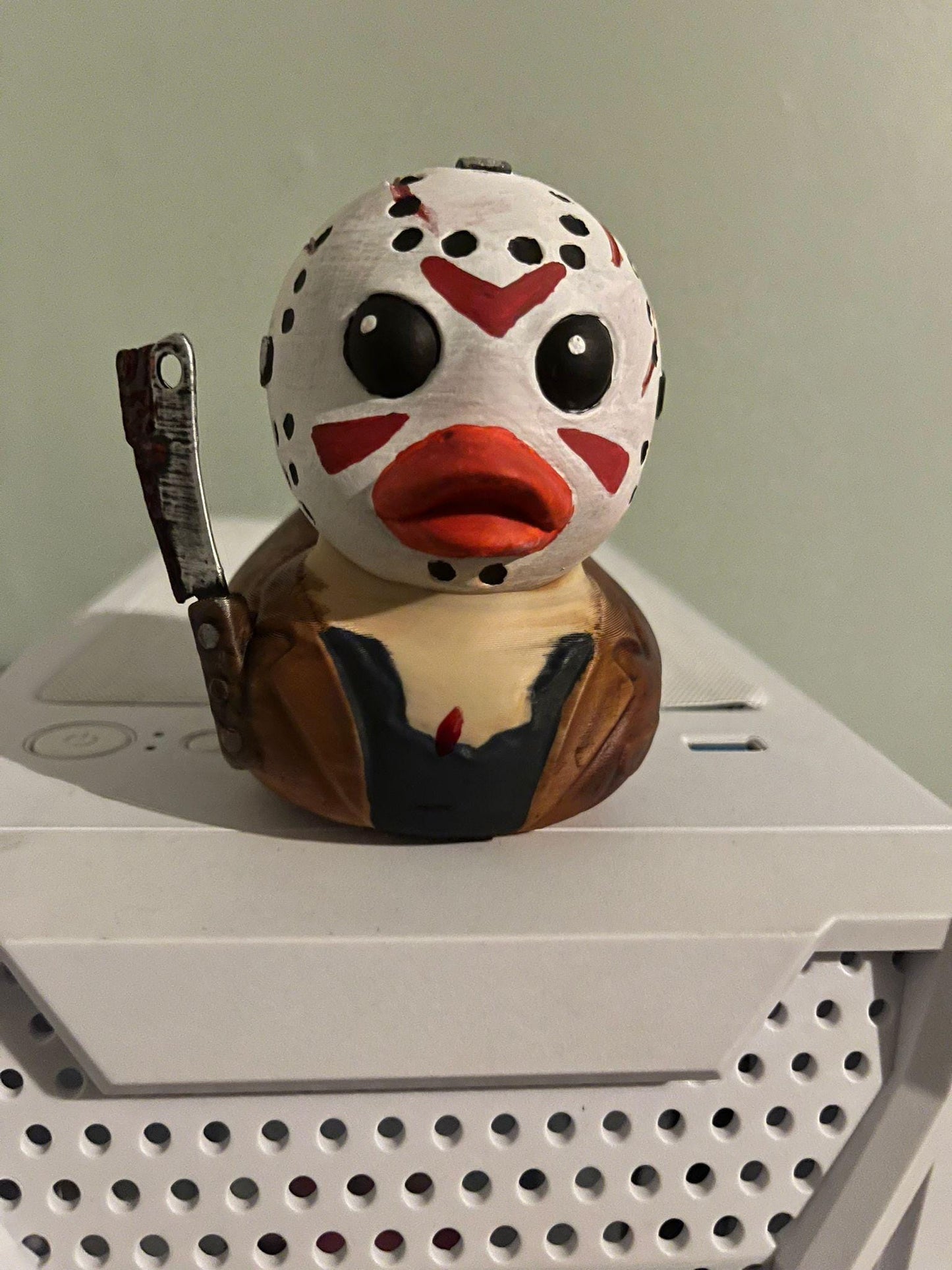 Spooky Horror-Themed Hockey Mask 3D printed Duck - PLA Collectible Creepy Gift Decor