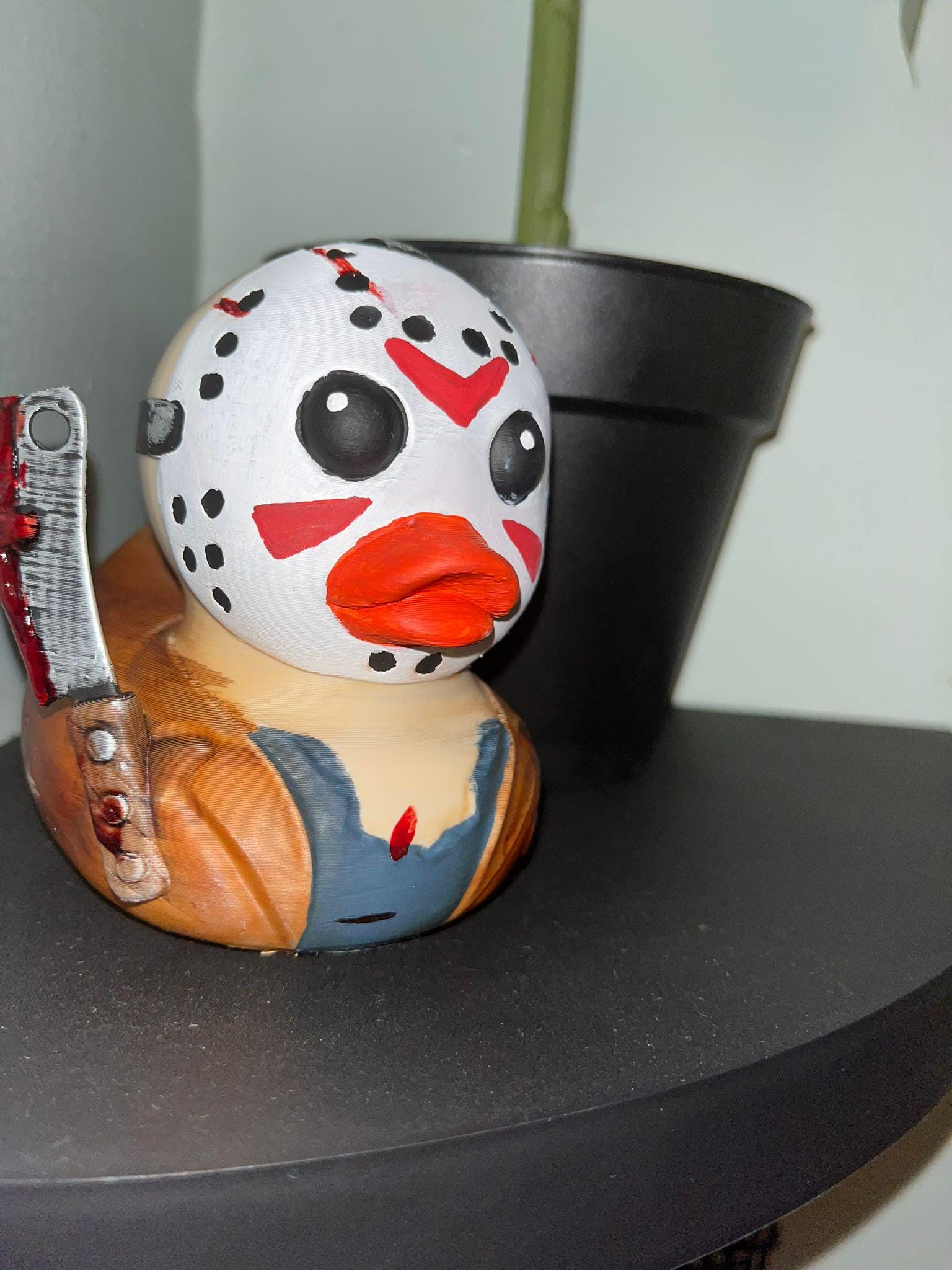 Spooky Horror-Themed Hockey Mask 3D printed Duck - PLA Collectible Creepy Gift Decor