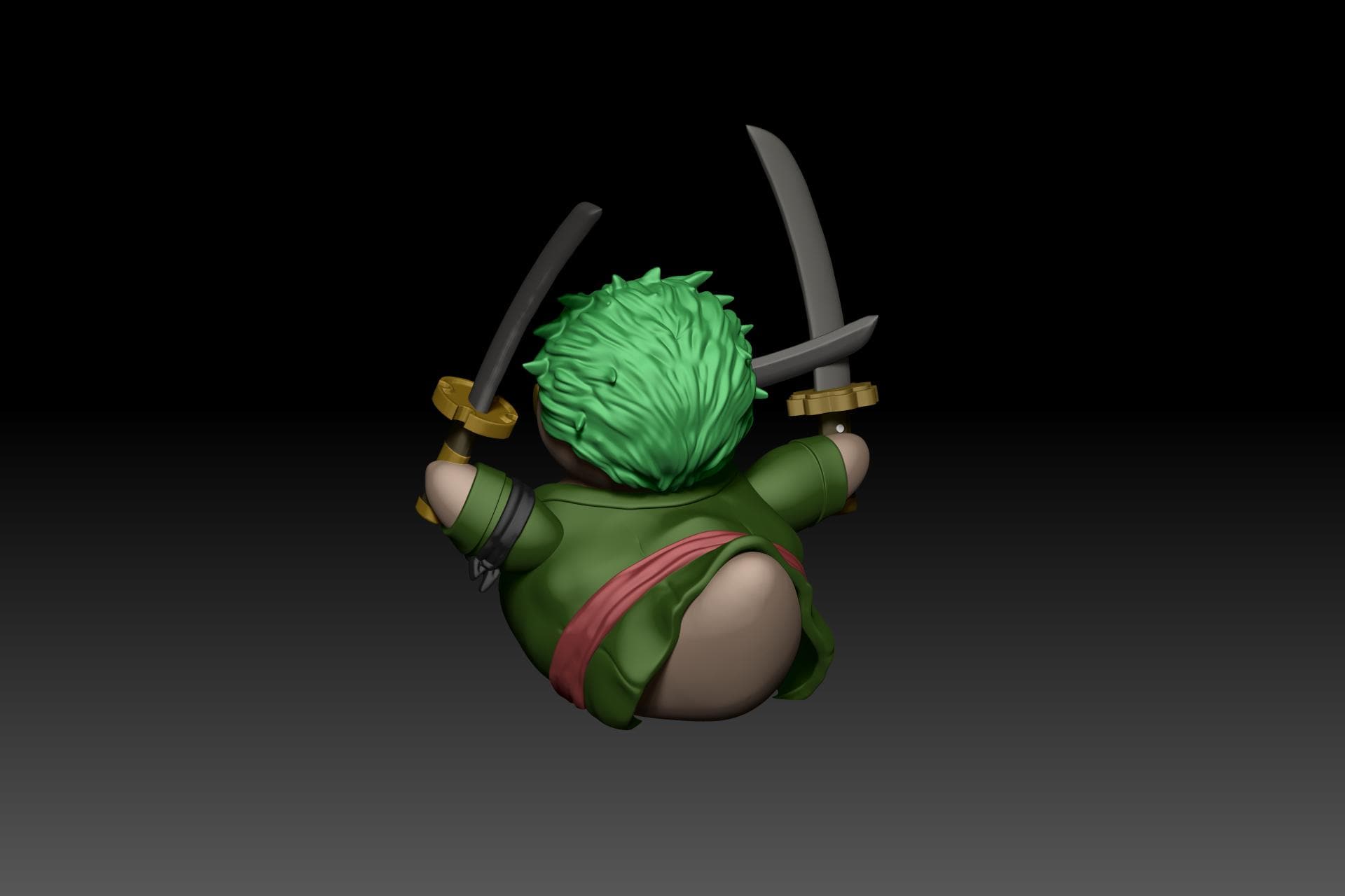 Green-Haired Swordsman Duck | 3D Printed Collectible Samurai-Inspired Duck | Triple Sword Warrior Duck Figurine