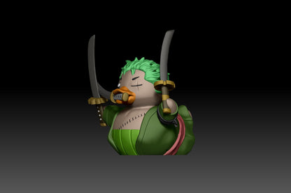 Green-Haired Swordsman Duck | 3D Printed Collectible Samurai-Inspired Duck | Triple Sword Warrior Duck Figurine